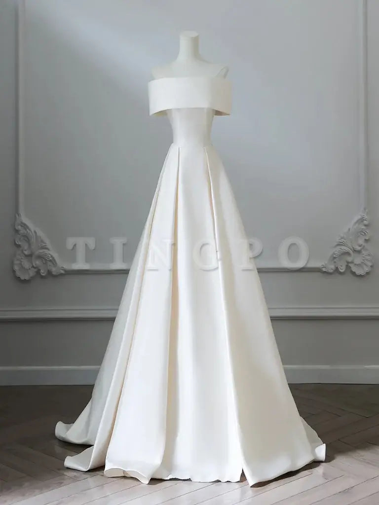 Wholesale A-Line Satin Light Champagne Long Prom Dress Light Champagne Formal Dress gowns evening dresses